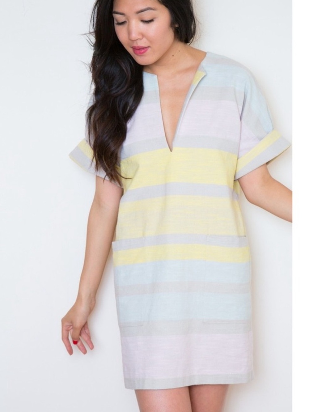 Mara Hoffman Pastel Stripe V-neck shift dress